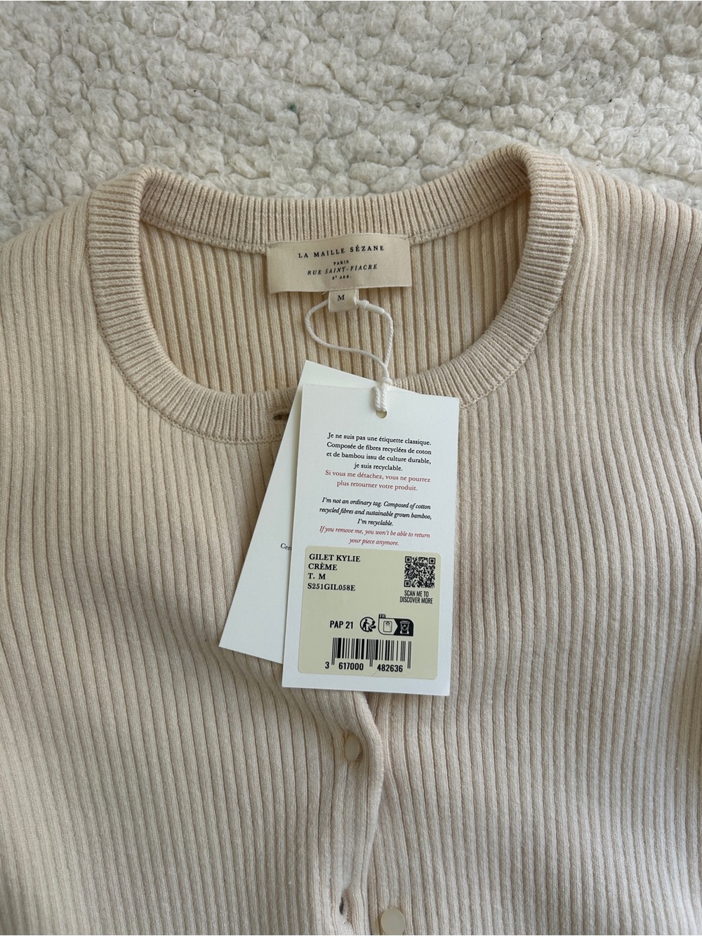 NWT Sezane Kylie Cardigan Cream Cotton Blend M - Picture 4 of 9